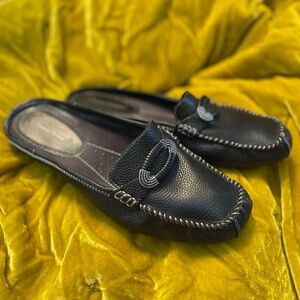 BareTraps Black Leather Loafer Mules